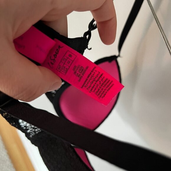 LA SENZA Remix pushup plunge bra Size 32B Black Lace Padded with Underwire - Picture 9 of 11